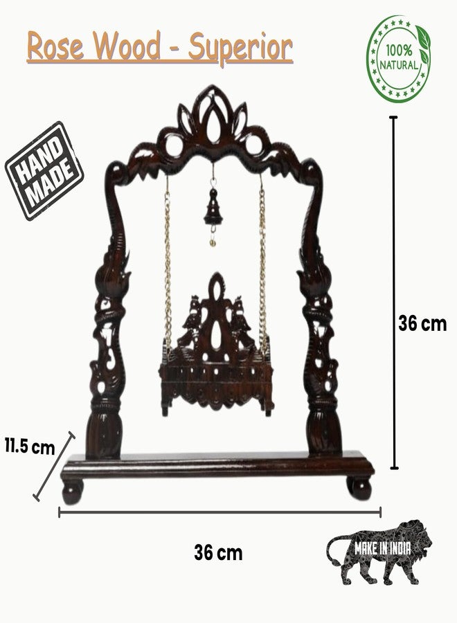 GIFT EQUALS LOVE Home Decor Premium Handcrafted 14-Inch Rosewood Krishna Cradle | Artistic Wooden Swing Cradle for Lord Krishna Idol with Ornate Detailing, Glossy Finish & Spiritual Home Decor Accent - Image 3